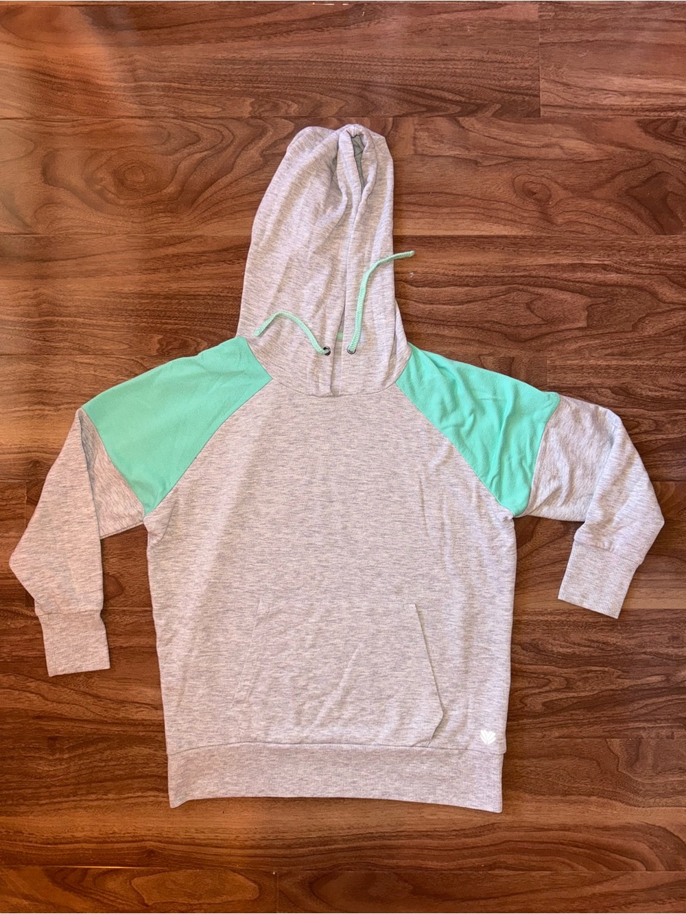 Light Gray Hoodie with Mint Raglan Panels - Women